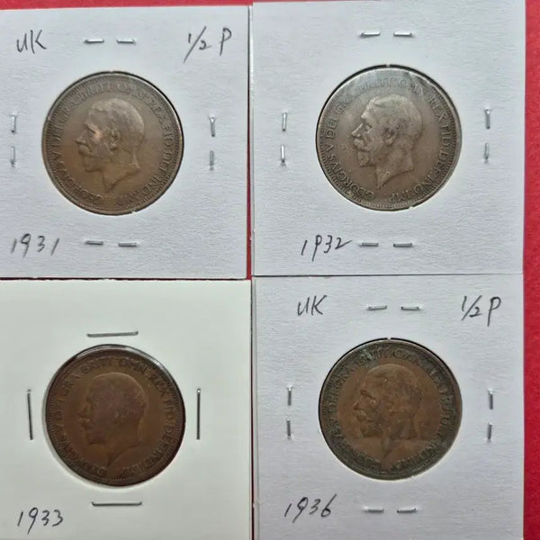 [BUNJANG] George V 1/2 Penny Coin Set (1928-1936) / 영국 조지 5세 1/2 페니 주화 4종