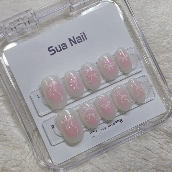 [BUNJANG] Handmade Pink Ribbon Nail Tips / 세일)핑크핑크 리본 수제 네일팁