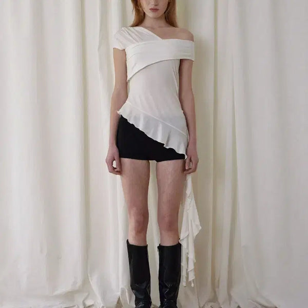 [BUNJANG] Bohemian Seoul Tuck Jersey Ruffle Top, White / 새상품)보헤미안서울 TUCK JERSEY RUFFLE TOP, WHITE 러플 탑 화이트