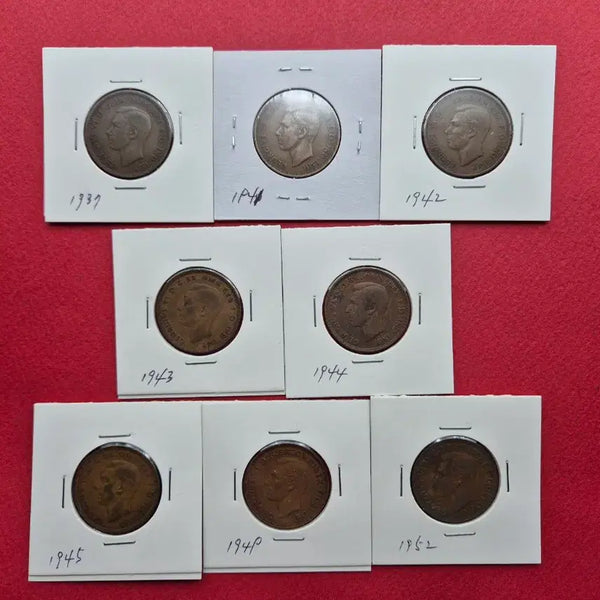 [BUNJANG] King George VI 1/2 Penny Coin Set (1937-1952) - 8 Varieties / 영국 조지 6세 1/2 페니 주화 8종