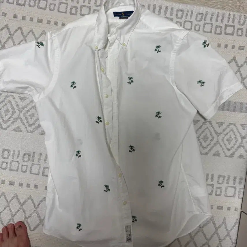 [BUNJANG] Polo Ralph Lauren Men's White Palm Tree Embroidery Short Sleeve Shirt M / 폴로 랄프로렌 반팔 셔츠 화이트 야자수 자수 M 사이즈 팔아요