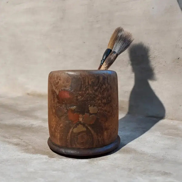 [BUNJANG] 100+ Year Old Walnut Brush & Pen Holder with Tortoiseshell Insect Inlay / 대모초충문 필통벽오동나무붓통 지통 문방사우