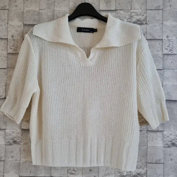 [BUNJANG] w.standard Cream Soft Knit Cropped T-Shirt / w.스탠다드 크림색 부들반팔 크롭니트