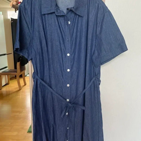 [BUNJANG] Depound Denim Shirt Dress with Waist Belt / 데님 셔츠 원피스 허리 벨트 드파운드