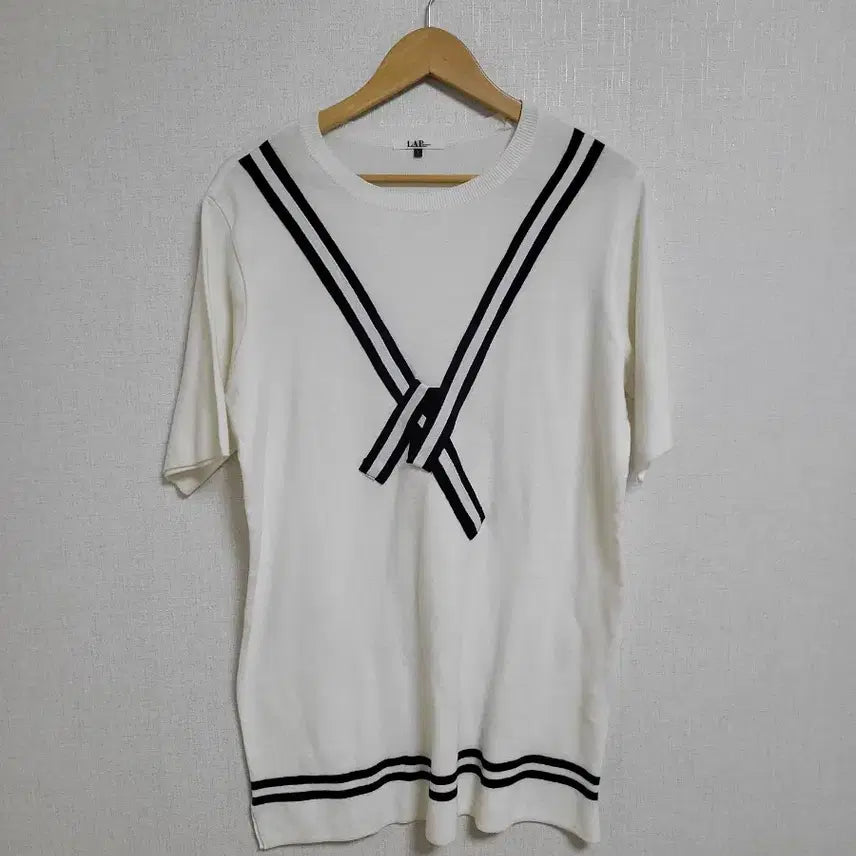 [BUNJANG] LAP White Stripe Short Sleeve Knit Top FREE Size / LAP 티셔츠