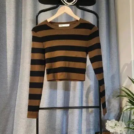[BUNJANG] Zara Striped Cropped Knit Sweater / 자라 스트라이프 크롭 니트
