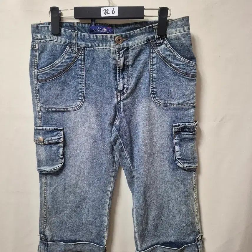 [BUNJANG] Shurings Cargo Shorts Light Wash 32" / 슈어링스 카고 반바지 연청 32인지