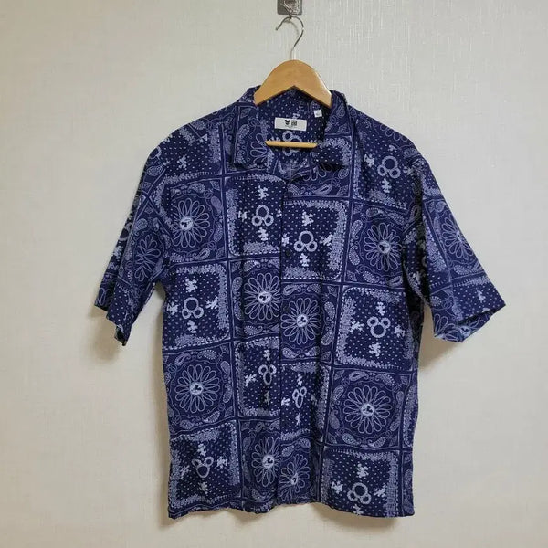 [BUNJANG] Uniqlo Men's Short Sleeve Shirt Navy Mickey Mouse Pattern Size L / 유니클로 남성셔츠