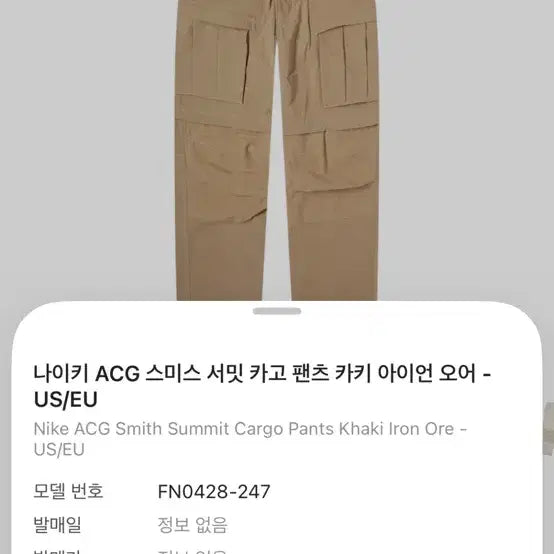[BUNJANG] Nike ACG Smith Summit Cargo Pants - Khaki/Iron Ore / 나이키 ACG 스미스 서밋 카고 팬츠 카키 아이언 오어 - US/EU
