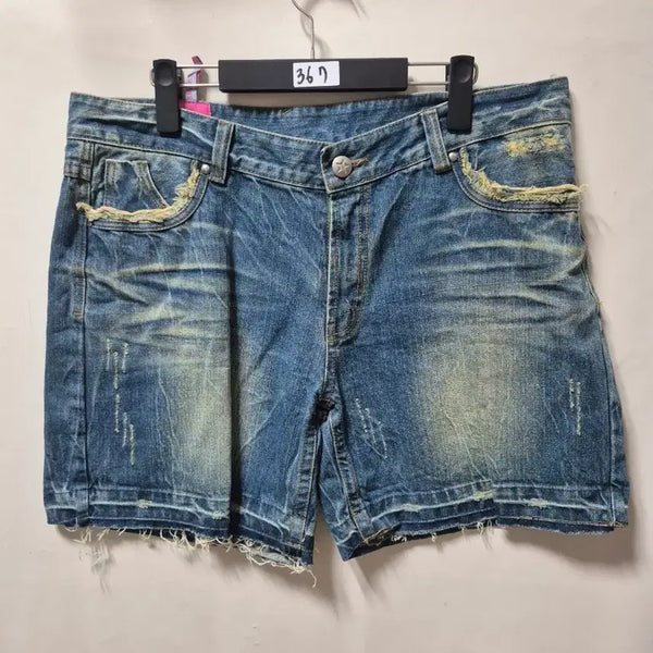 [BUNJANG] Washed & Distressed Denim Shorts (36-inch) / 청바지 반바지 워싱 데미지 36인지