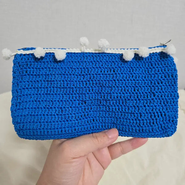 [BUNJANG] Handmade Knitted Pouch Navy Pom-Pom Multi-Purpose Pouch Wallet / 수제 뜨개파우치 네이비폼 다용도 파우치 지갑