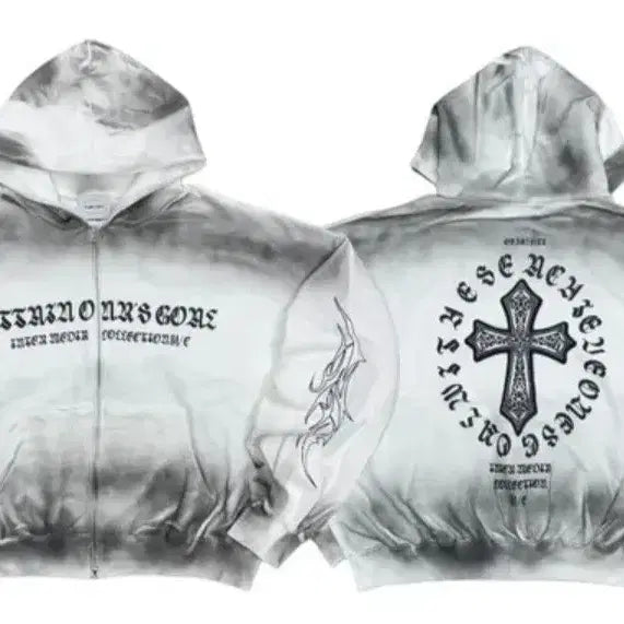[BUNJANG] Gothic Cross Washed Hoodie Zip-Up / 고딕 십자가 워싱 후드집업