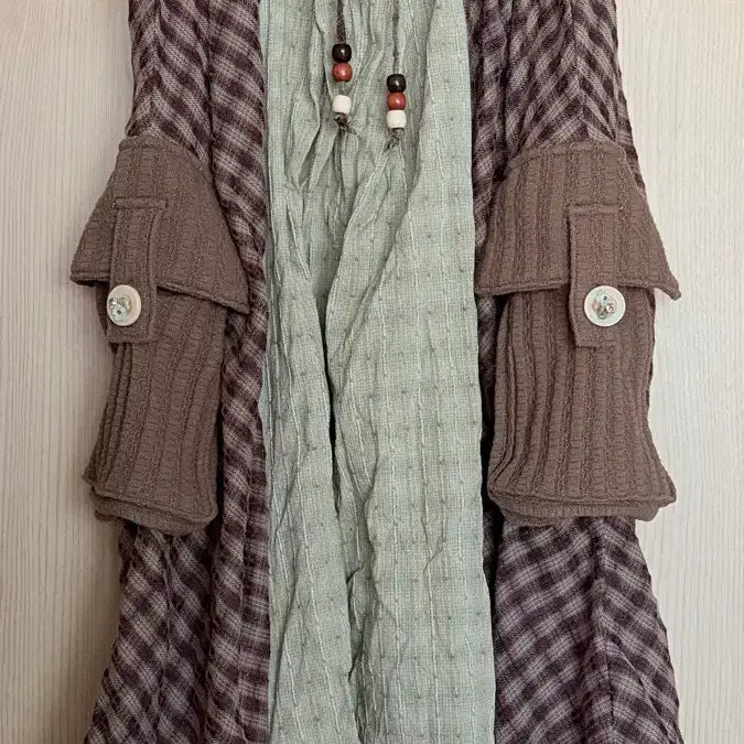 [BUNJANG] Luna Kihu Hirari Unbalance Check Skirt Brown Khaki / 루나키후 히라리 언발란스 체크 스커트 브라운 카키 WXSK016
