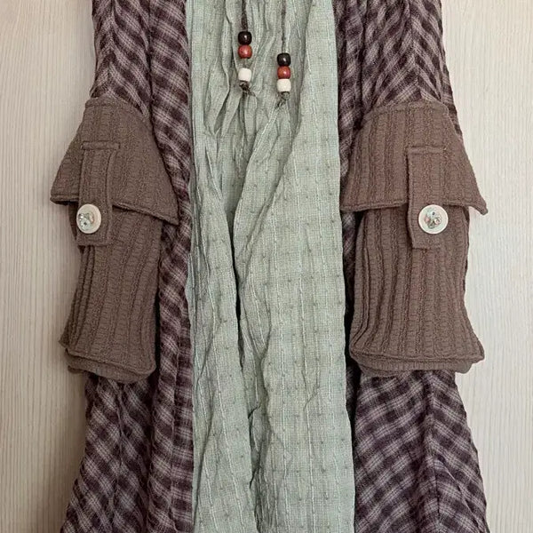 [BUNJANG] Luna Kihu Hirari Unbalance Check Skirt Brown Khaki / 루나키후 히라리 언발란스 체크 스커트 브라운 카키 WXSK016