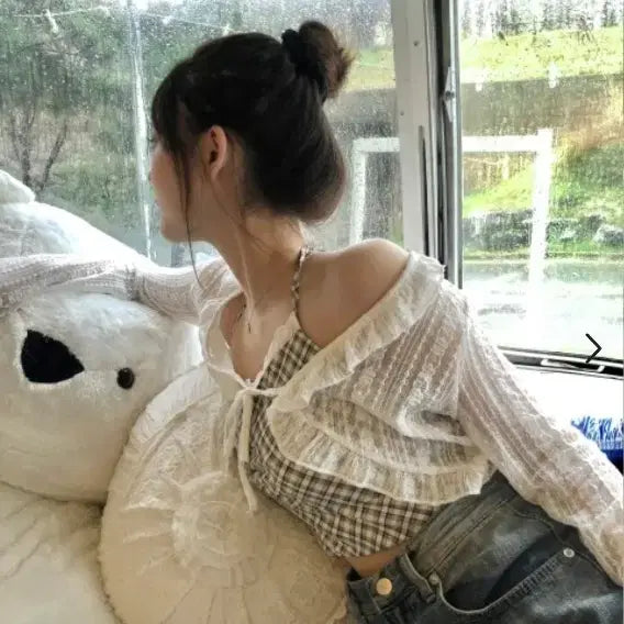 [BUNJANG] Cloverleaf White Lace Bolero Cardigan / (새상품) 클로버리프 화이트 레이스 볼레로 가디건