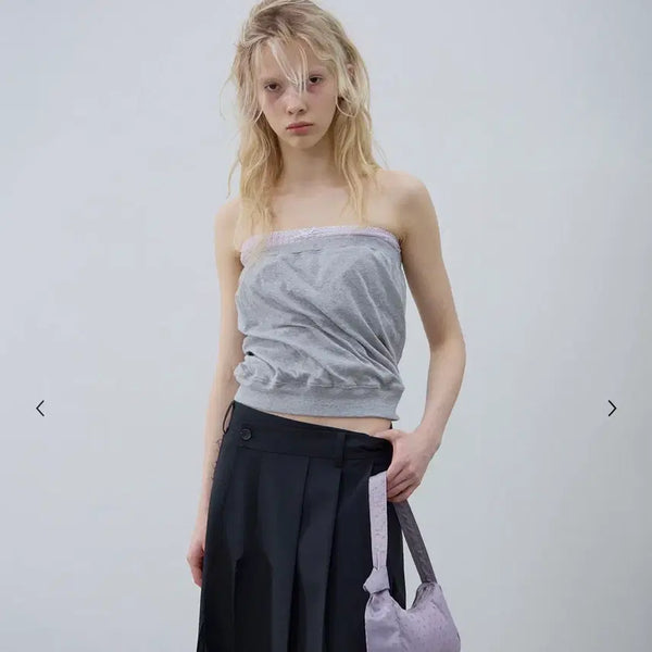 [BUNJANG] LCDC Draped Lace Tube Top / (1회착) lcdc 드레이프 레이스 튜브탑