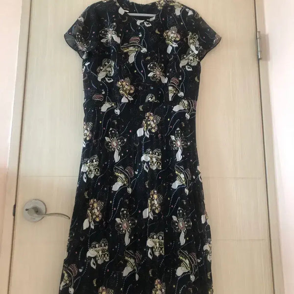 [BUNJANG] Black Flower Pattern Chiffon Dress / 착용1회-블랙 플라워 패턴 쉬폰 원피스