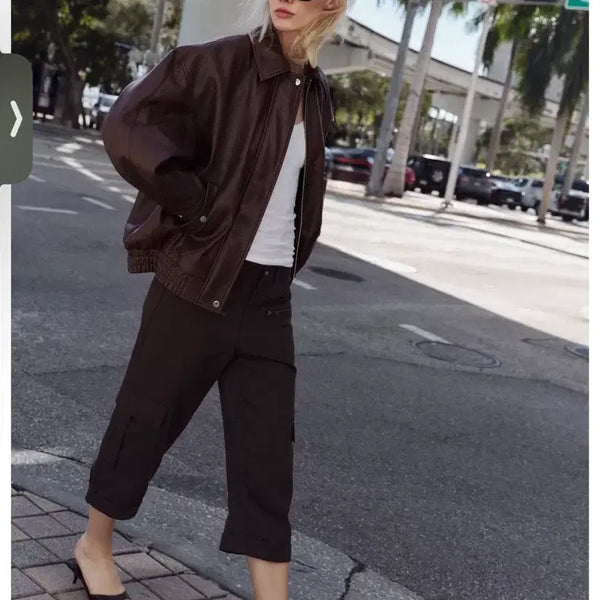 [BUNJANG] Zara Faux Leather Bomber Jacket / 자라 페이크 레더 봄버쟈켓