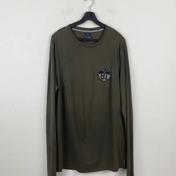 [BUNJANG] Armani Jeans Khaki Emblem Long Sleeve T-Shirt L / 아르마니 진스 카키 엠블럼 롱슬리브 긴팔티 L <297>