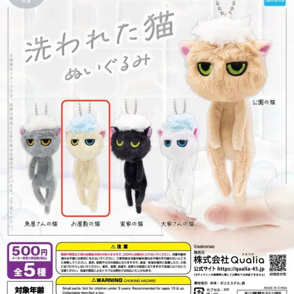 [BUNJANG] Odd-Eye White Cat Plush Keychain Gacha / 목욕 당한 씻겨진 고양이 인형 키링 가챠 오드아이 흰색 고양이
