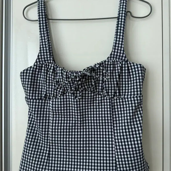 [BUNJANG] Zara Navy Gingham Check Sleeveless Top / 자라 네이비 깅엄 체크 탑