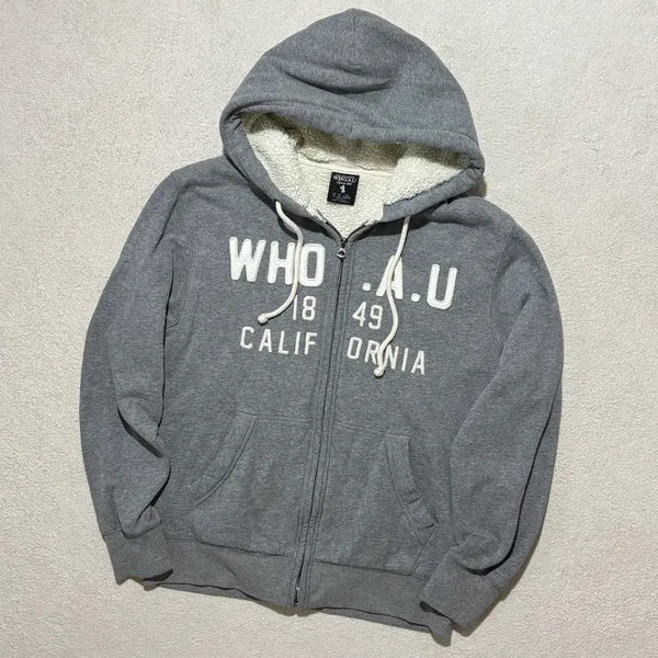 [BUNJANG] Who.A.U Grey Fleece Hooded Zip-Up Jacket / 후아유 그레이 양털 후드집업