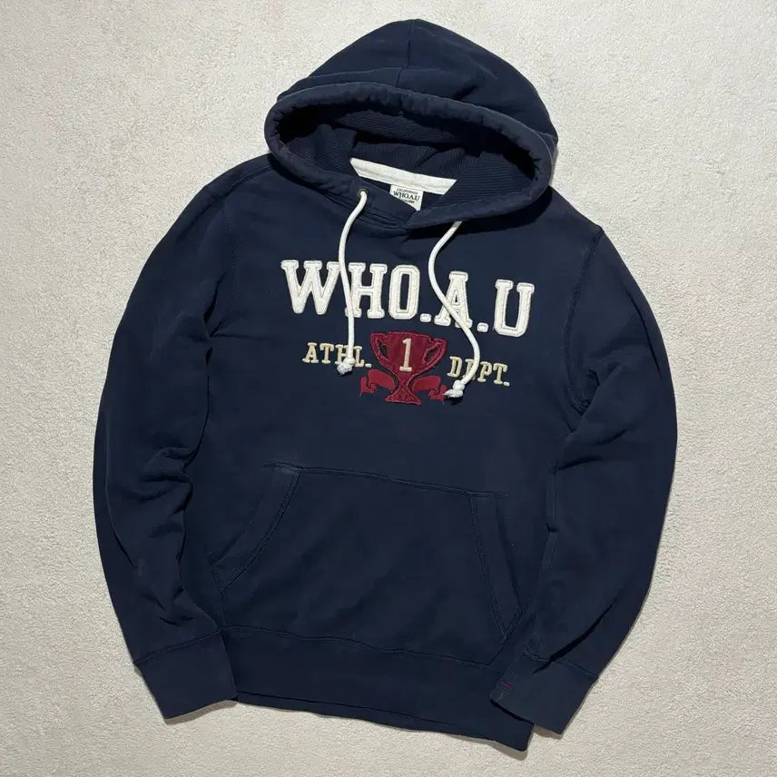 [BUNJANG] Whoohoo Navy Spell Logo Hoodie / 후아유 네이비 스펠로고 후드티