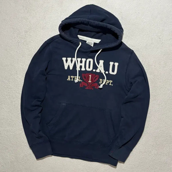 [BUNJANG] Whoohoo Navy Spell Logo Hoodie / 후아유 네이비 스펠로고 후드티