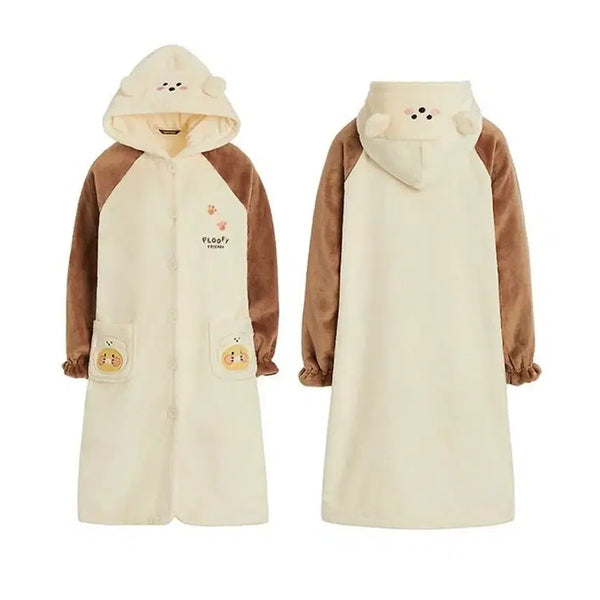 [BUNJANG] Kakao Friends Chun-sik Hooded Pajama Dress Fleece Robe / 카카오프렌즈 춘식이 후드 잠옷 원피스 극세사 가운