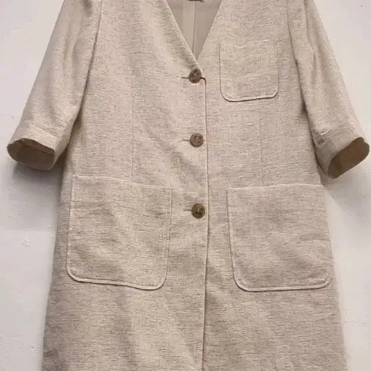 [BUNJANG] DaL Linen Blend 90% Collarless Long Jacket / 55)DaL 린넨 90% 노카라 롱 자켓(새상품)