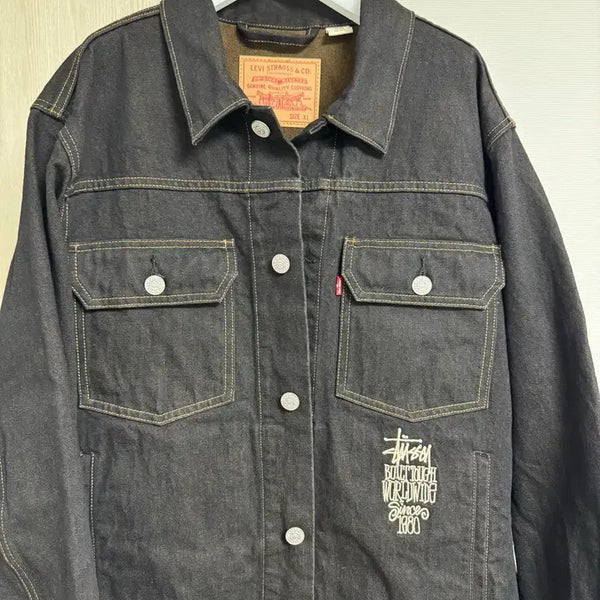 [BUNJANG] Stussy x Levi's Crispy Rinse Trucker Jacket Black XL / 스투시 리바이스 트러커 자켓 블랙 데님 XL