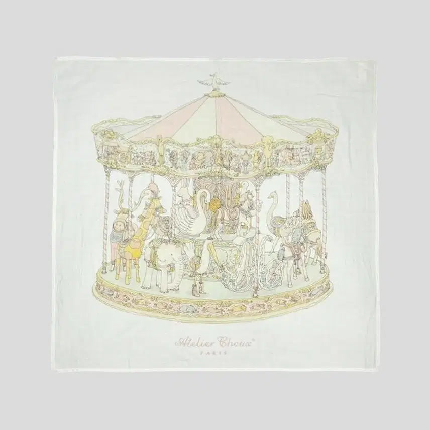 [BUNJANG] ATELIER CHOUX Organic Cotton Swaddle Blanket - Carousel Print, White/Baby Pink / ATELIER CHOUX 아틀리에 슈 화이트 베이비핑크 회전목마 오가닉코튼 속싸개 블랭킷 담요 패브릭 MADE IN FRANCE
