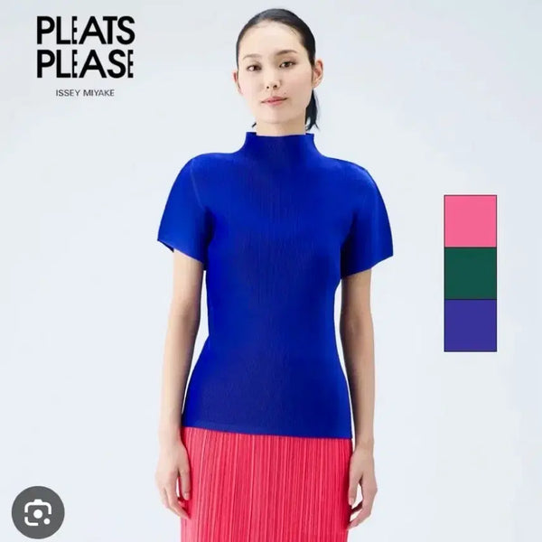 [BUNJANG] Pleats Please Mock Neck Mist Top - Royal Blue (Size 3) / 플리츠플리즈 반목 미스트 블루 (3)