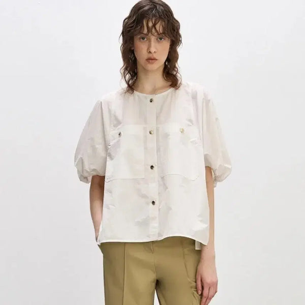 [BUNJANG] System Crinkle Drawstring Slit Blouse / 시스템 블라우스 크링클 드로우스트링 슬릿 블라우스 88(66) 택채새상품