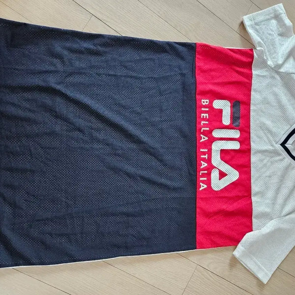 [BUNJANG] Fila Color-Block Short-Sleeve T-Shirt Navy/Red/White S / 휠라 배색 반팔티 네이비/레드/화이트s