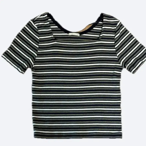 [BUNJANG] GU Striped Cropped T-Shirt / y2k 모리걸 GU 스트라이프 크롭티셔츠 크롭반팔티셔츠