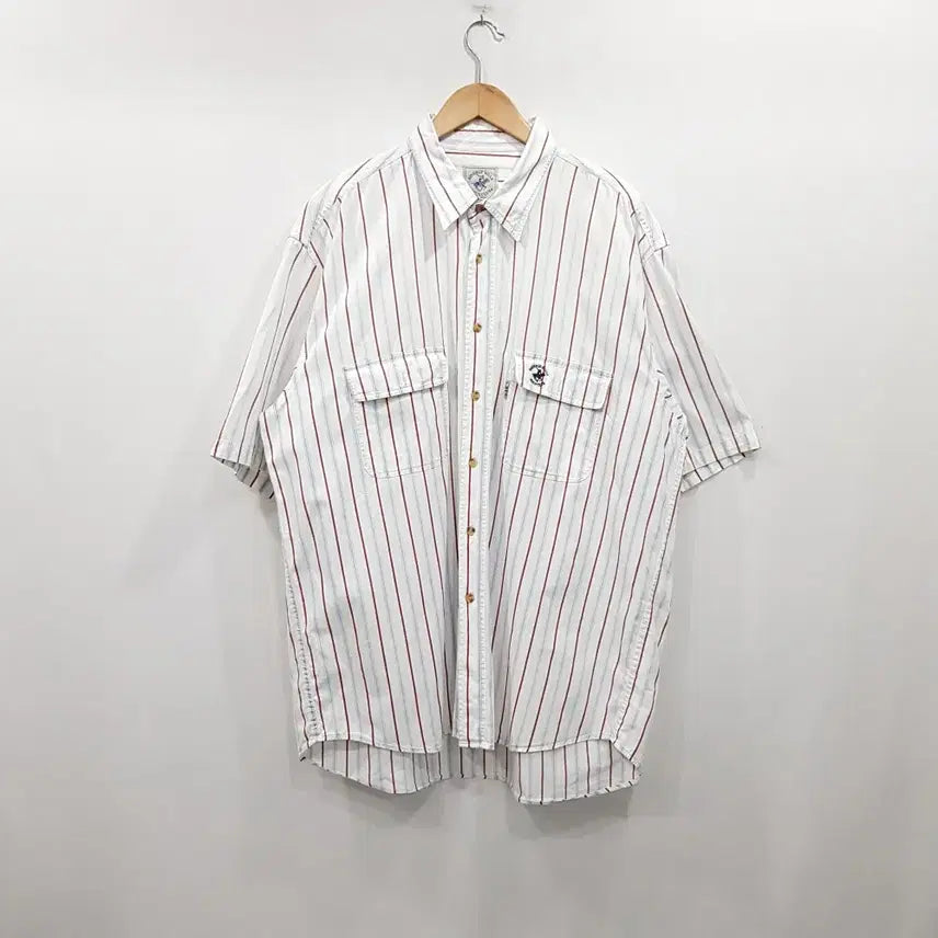 [BUNJANG] Burberry Hills Embroidered Logo Stripe Cotton Short Sleeve Shirt Men's 2XL / 버버리힐즈 자수로고 스트라이프 빅사이즈 코튼 면 반팔 셔츠 남2XL R259