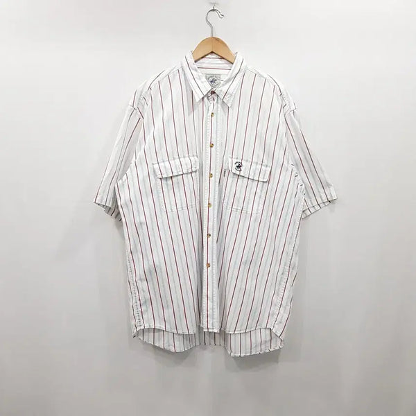 [BUNJANG] Burberry Hills Embroidered Logo Stripe Cotton Short Sleeve Shirt Men's 2XL / 버버리힐즈 자수로고 스트라이프 빅사이즈 코튼 면 반팔 셔츠 남2XL R259