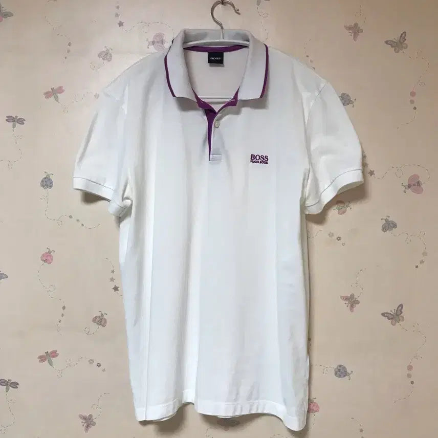 [BUNJANG] Hugo Boss Short Sleeve Polo Shirt White Purple / 휴고보스 BOSS 반소매 카라티 화이트 보라색