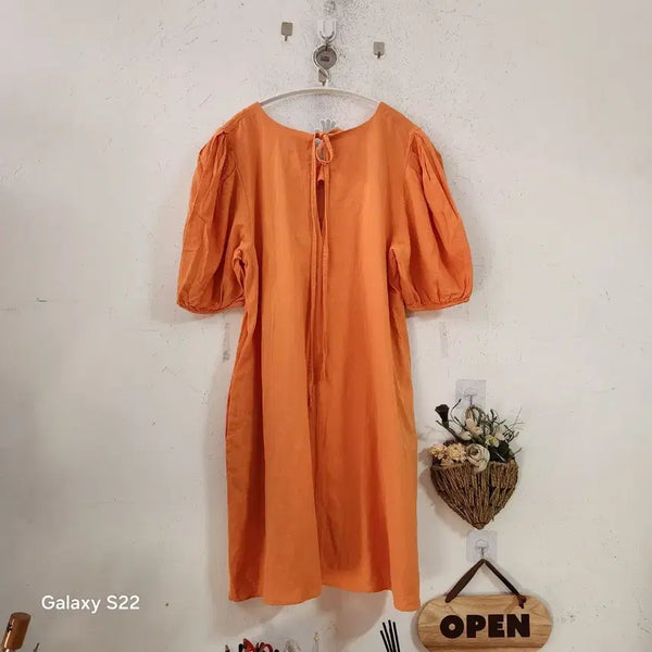 [BUNJANG] Orange Puff Sleeve Long Shirt / 주황색 퍼프 소매 롱셔츠