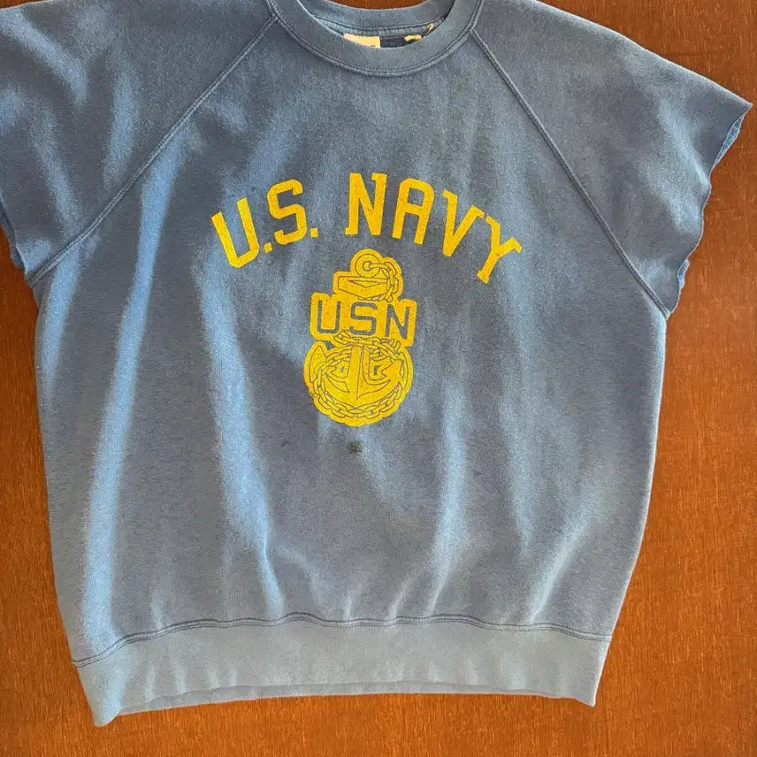 [BUNJANG] Wild Donkey US Navy Sweatshirt (Blue, Short Sleeve) / 와일드 동키 U.S. NAVY USN 맨투맨 블루 반팔 스웻