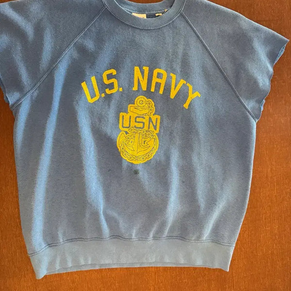 [BUNJANG] Wild Donkey US Navy Sweatshirt (Blue, Short Sleeve) / 와일드 동키 U.S. NAVY USN 맨투맨 블루 반팔 스웻