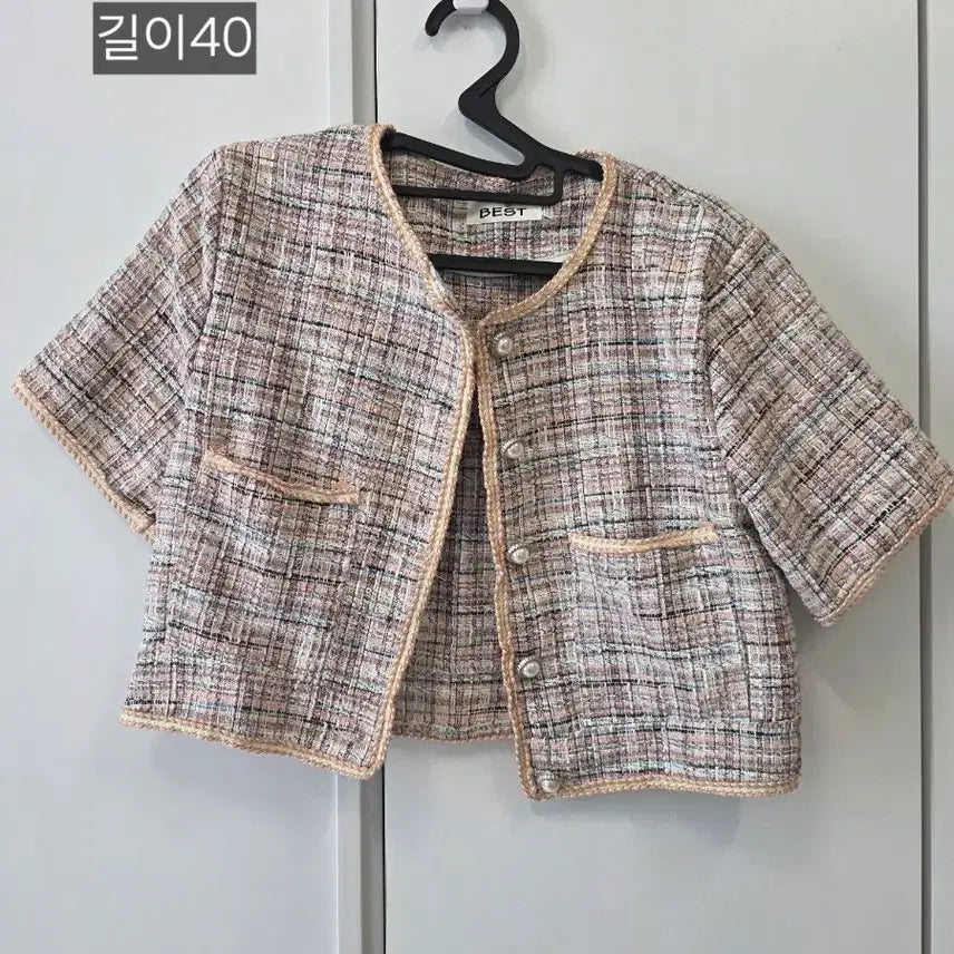 [BUNJANG] Pink Tweed Short Sleeve Jacket / 핑크트위드 반팔자켓