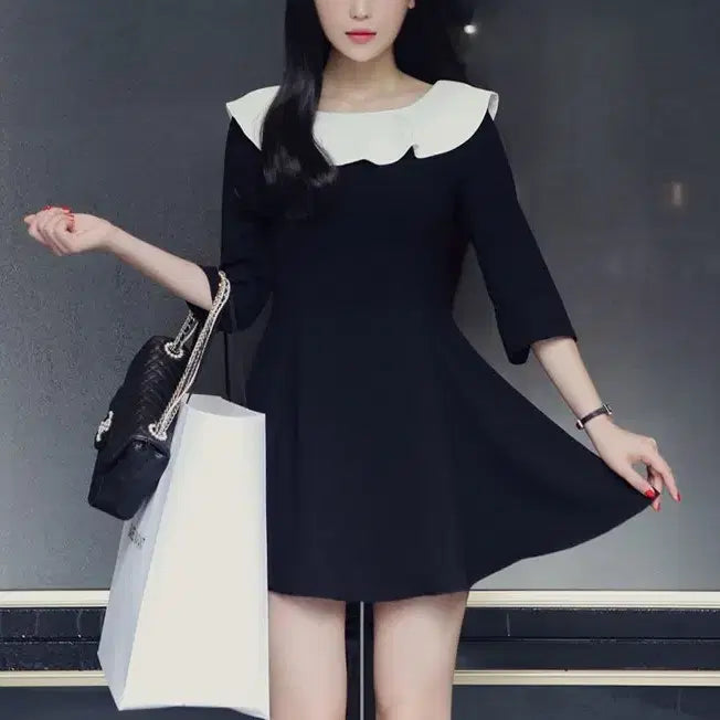 [BUNJANG] MilkCocoa Black White Collar One-Piece Dress / 밀크코코아 블랙 화이트 카라 원피스