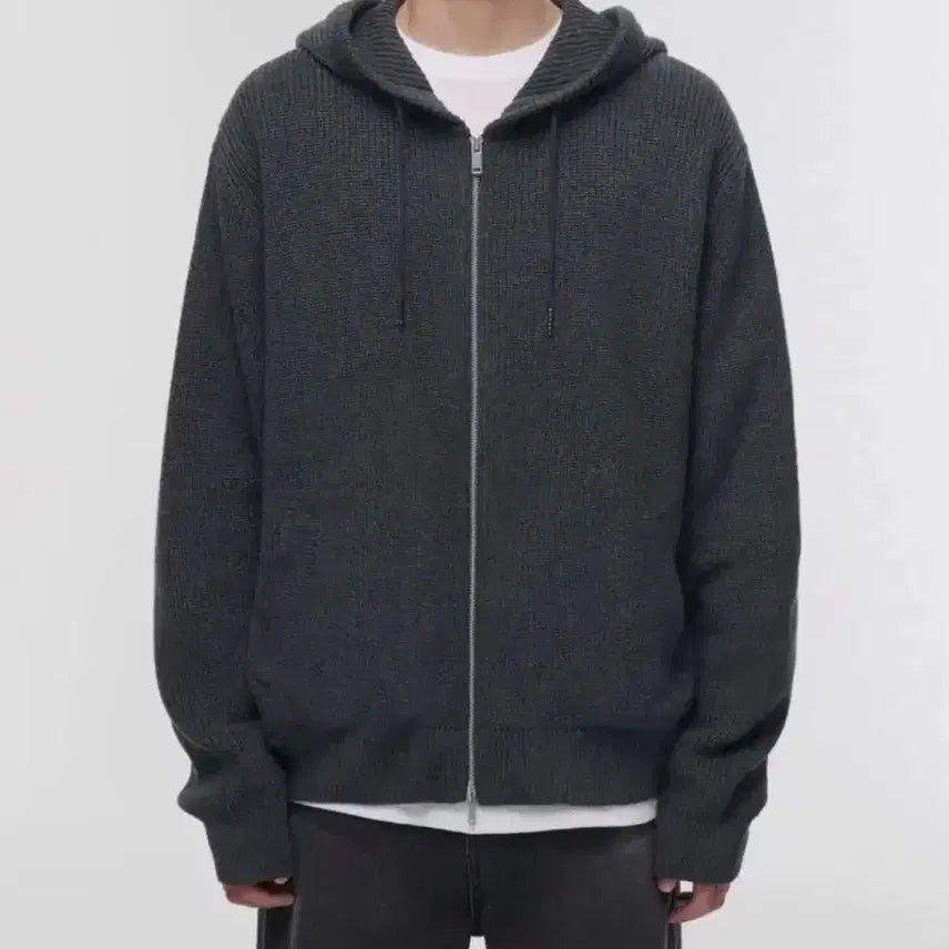 [BUNJANG] Musinsa Ribbed Knit Hooded Zip-Up Hoodie (XL, Medium Grey) / (XL) 무탠다드 리브드 니트 후디드 집업 [미디엄 그레이]