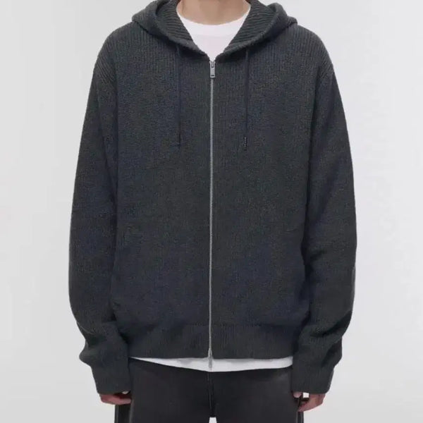 [BUNJANG] Musinsa Ribbed Knit Hooded Zip-Up Hoodie (XL, Medium Grey) / (XL) 무탠다드 리브드 니트 후디드 집업 [미디엄 그레이]
