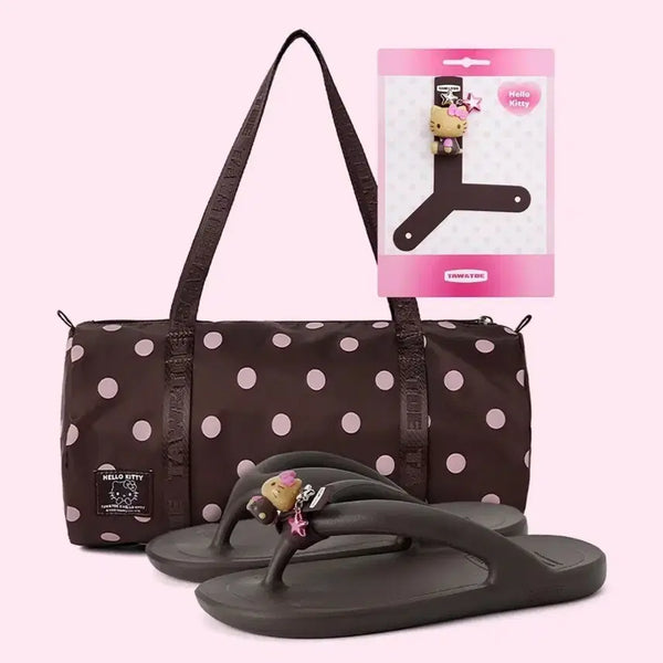 [BUNJANG] Toreandto Hello Kitty Dot Boston Bag and Slipper Set / [새상품] 토앤토 헬로키티 도트 보스턴백 쪼리 세트 240