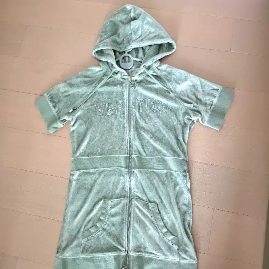 [BUNJANG] Y2K Velvet Hoodie and Pants Set - Mint / Y2K 벨벳 민트 후드집업 세트 M