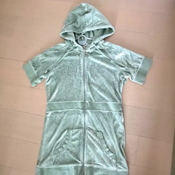 [BUNJANG] Y2K Velvet Hoodie and Pants Set - Mint / Y2K 벨벳 민트 후드집업 세트 M