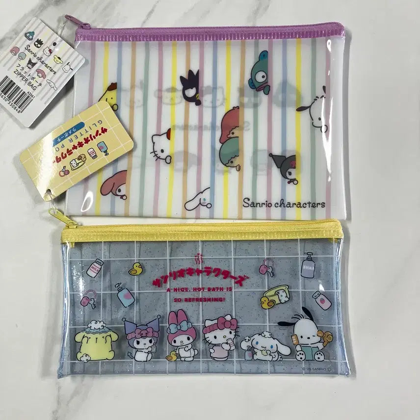 [BUNJANG] Sanrio Characters Transparent Pouch Set (2 Types) / 산리오 캐릭터 투명 파우치 2종 세트 (새상품)